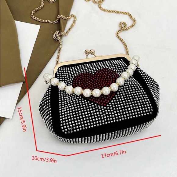 Fashionable Diamond & Chain Décor Clutch Bag With Handle - Picture 7 of 9